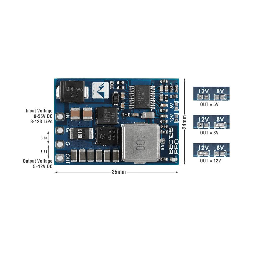 Matek BEC12S-PRO (9-55V → 5V/8V/12V, 5A)